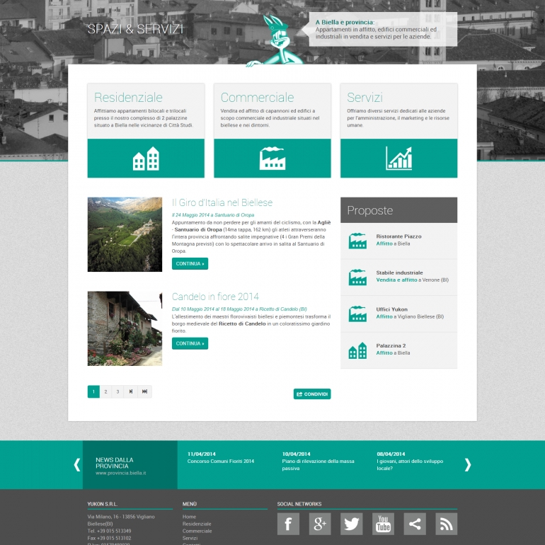 Layout grafico della home page