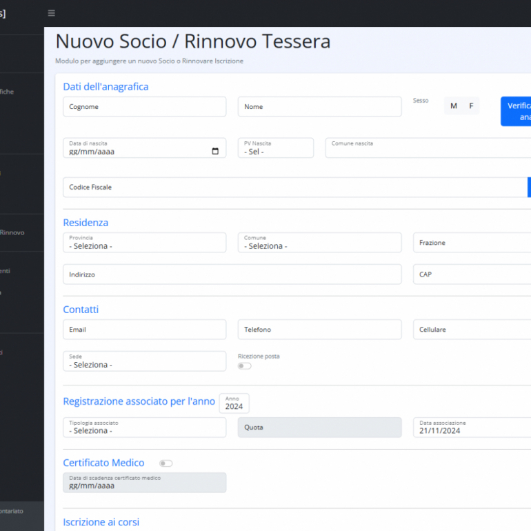 Modulo di registrazione soci e anagrafiche